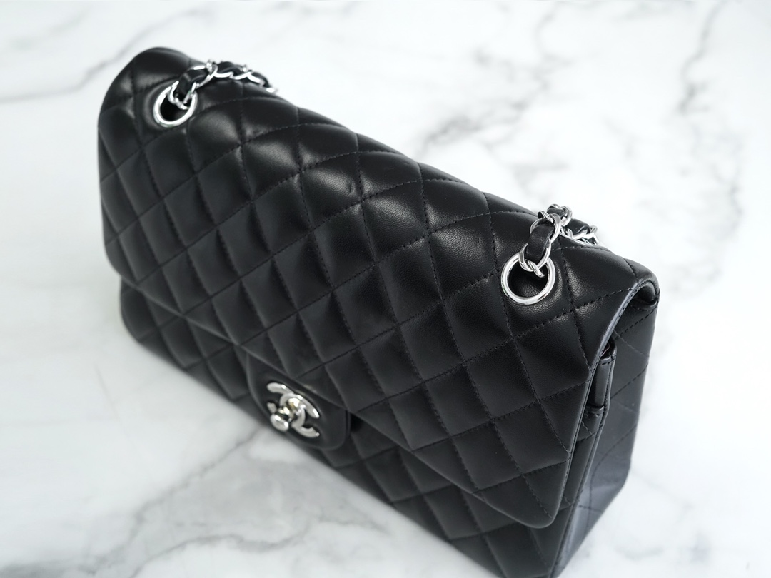 Classic Flap Bag, Black and Silver, Lambskin  