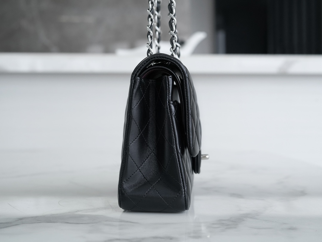 Classic Flap Bag, Black and Silver, Lambskin  