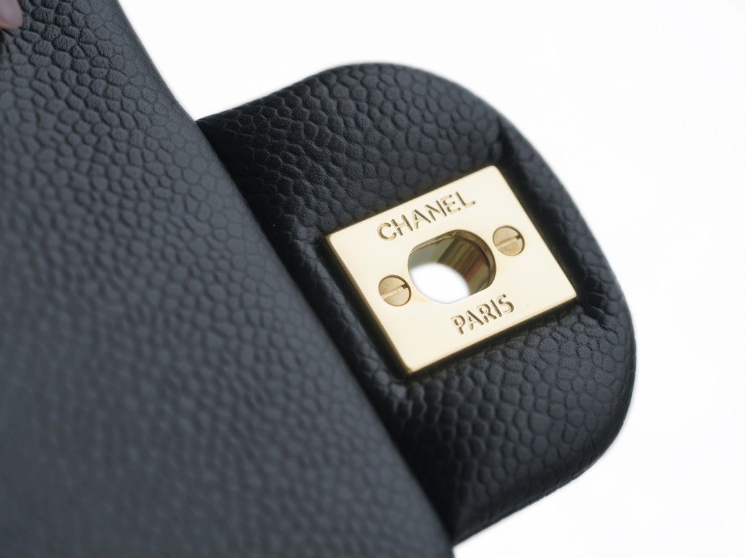 CF Classic Flap, Mini, Black and Gold, Grained Calfskin  