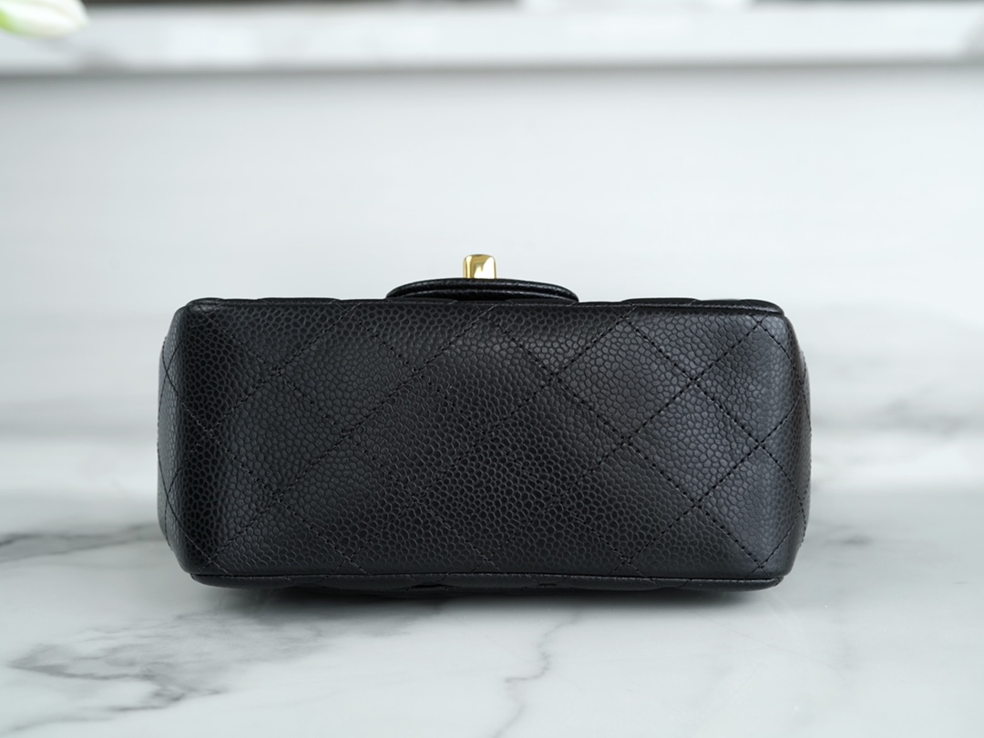 Classic Flap, Black and Gold, Grained Calfskin  