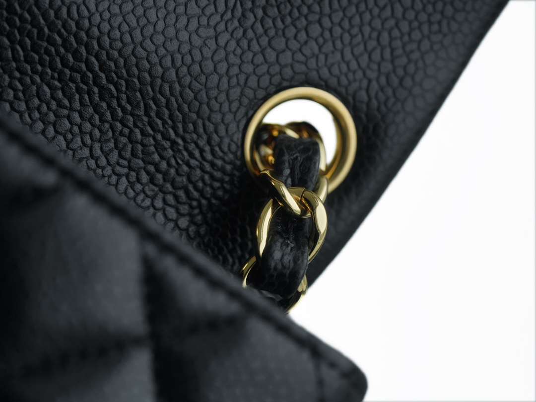 Classic Flap, Black and Gold, Grained Calfskin  