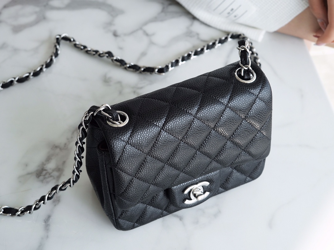 Classic Flap, Black and Silver, Grained Calfskin  