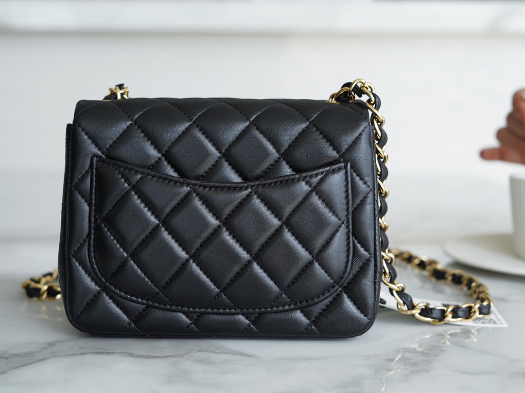 Classic Flap Bag, Black and Gold, Square, Lambskin  