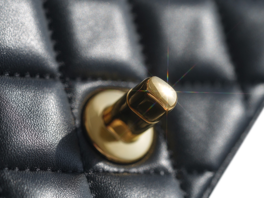 Classic Flap Bag, Black and Gold, Square, Lambskin  