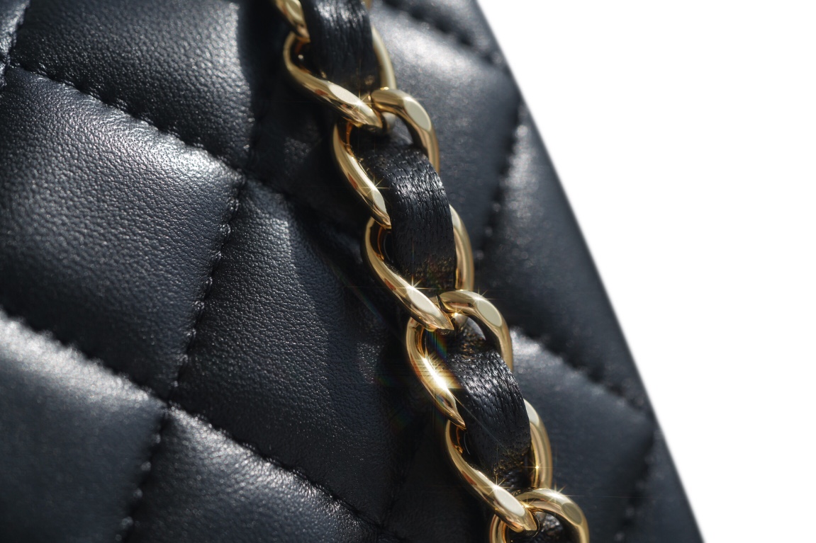 Classic Flap Bag, Black and Gold, Square, Lambskin  