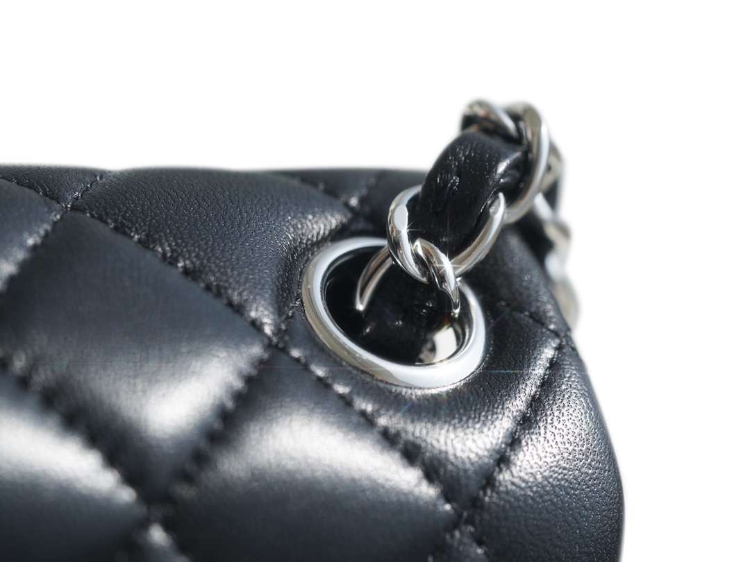 Classic Flap Bag, Black and Silver, Square, Lambskin  