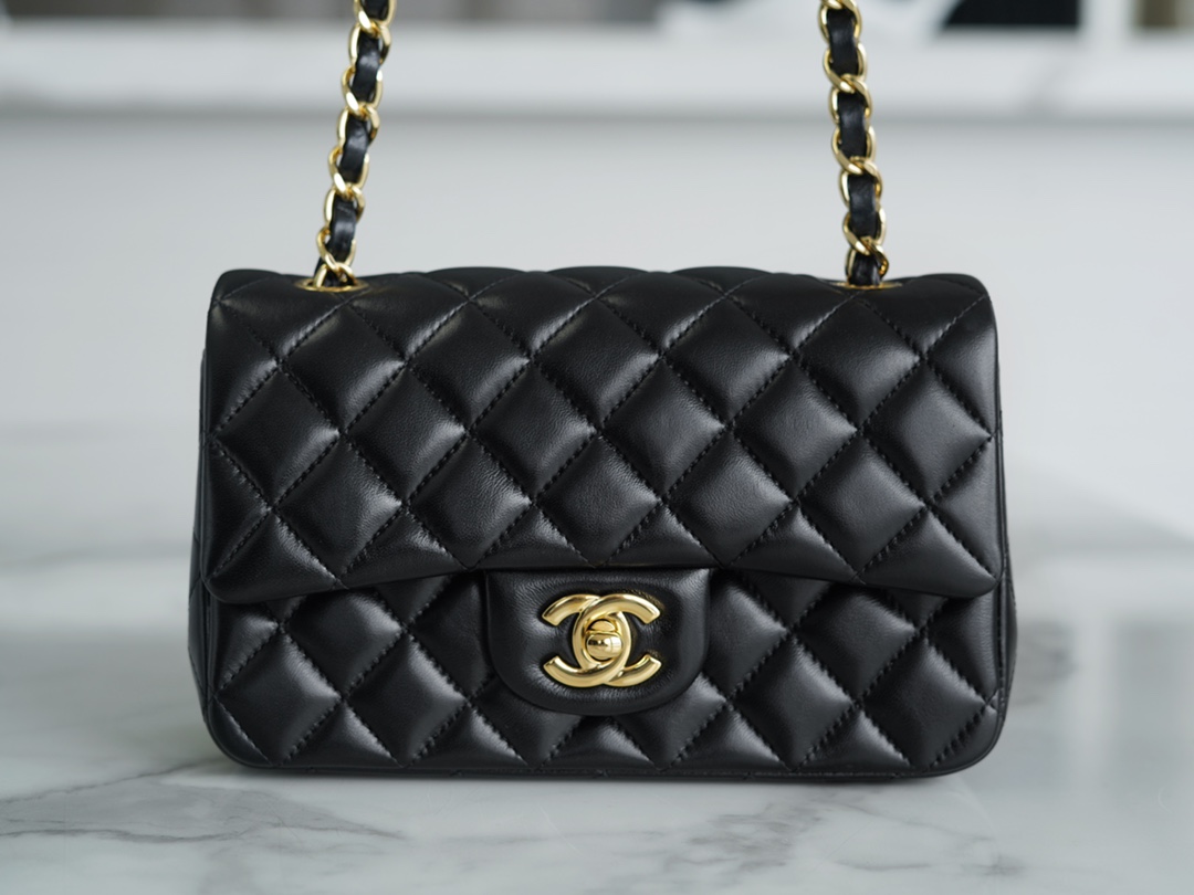 Classic Flap Bag, Black and Gold, Mini, Lambskin  