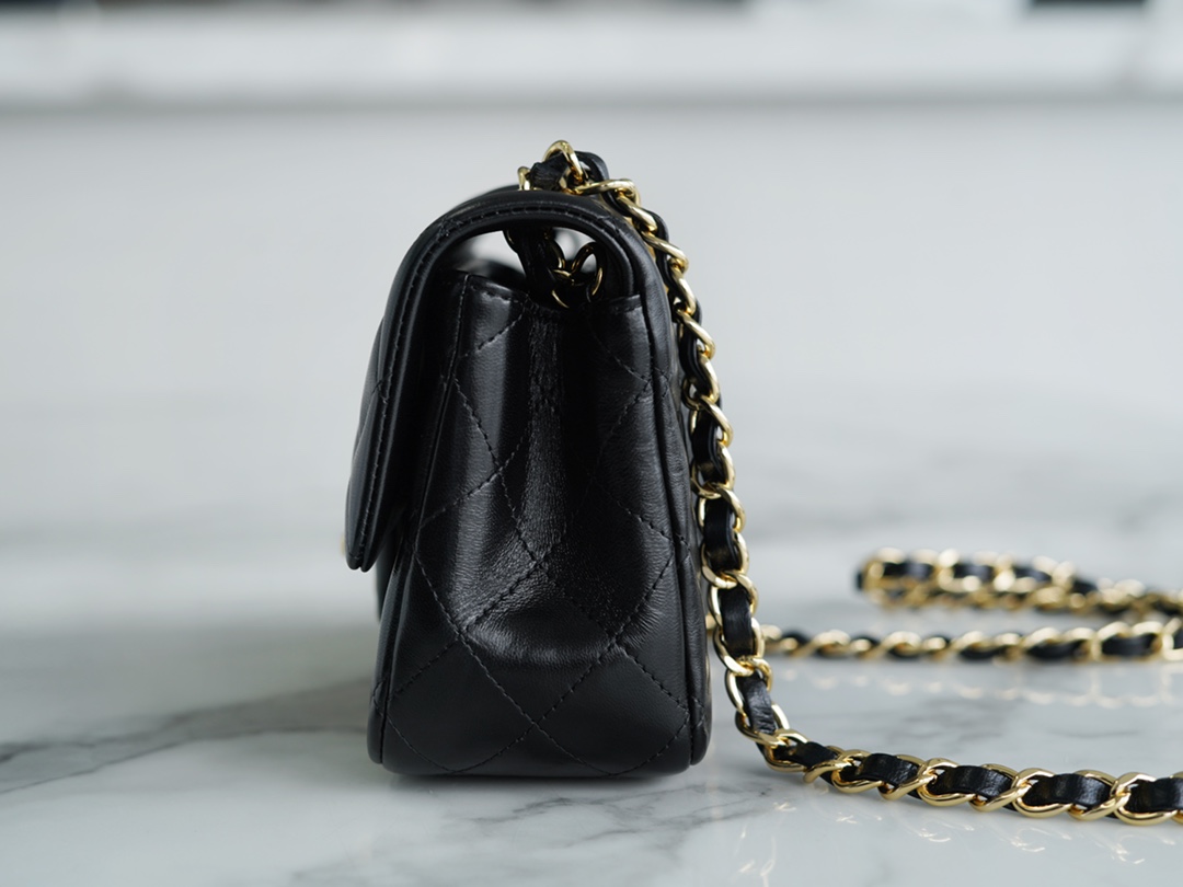 Classic Flap Bag, Black and Gold, Mini, Lambskin  