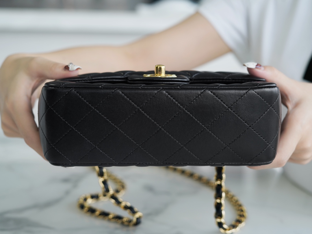 Classic Flap Bag, Black and Gold, Mini, Lambskin  