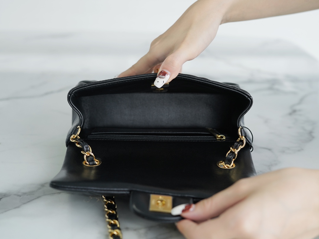 Classic Flap Bag, Black and Gold, Mini, Lambskin  