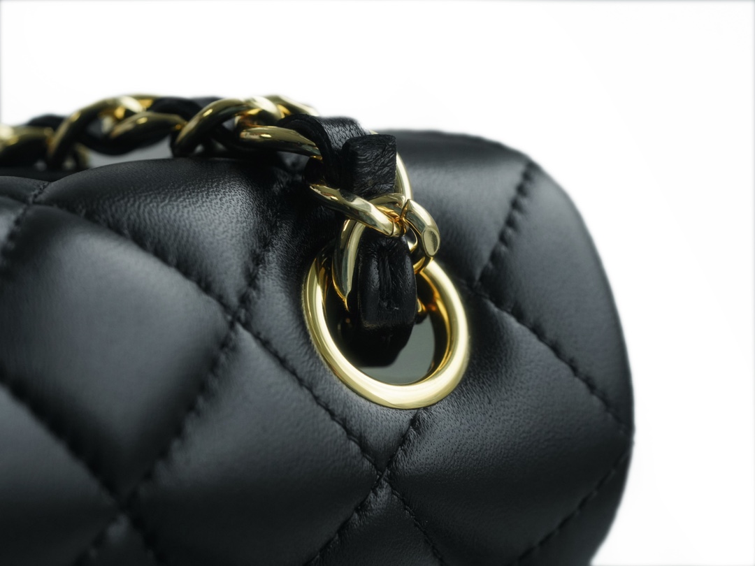 Classic Flap Bag, Black and Gold, Mini, Lambskin  