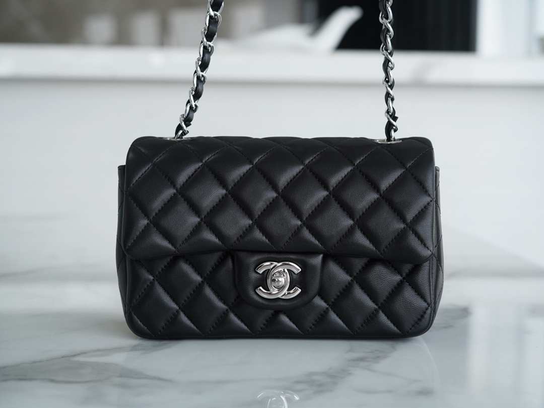 Classic Flap Bag, Black and Silver, Mini, Lambskin  