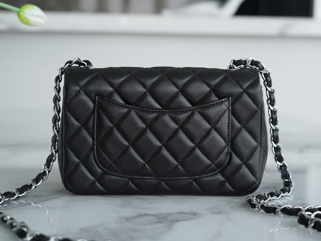 Classic Flap Bag, Black and Silver, Mini, Lambskin  