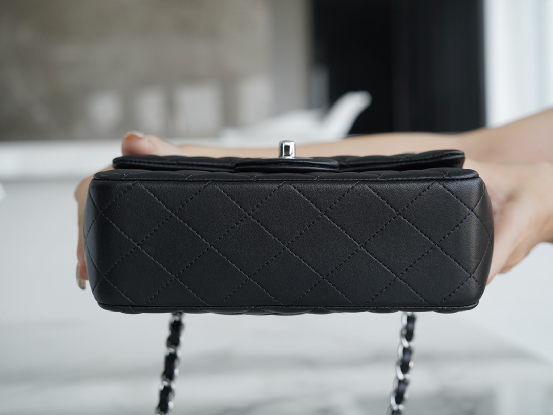 Classic Flap Bag, Black and Silver, Mini, Lambskin  