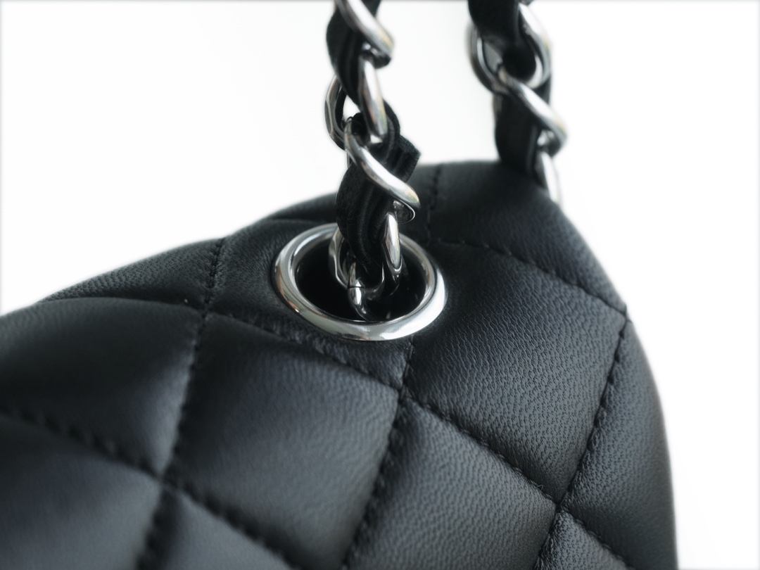 Classic Flap Bag, Black and Silver, Mini, Lambskin  