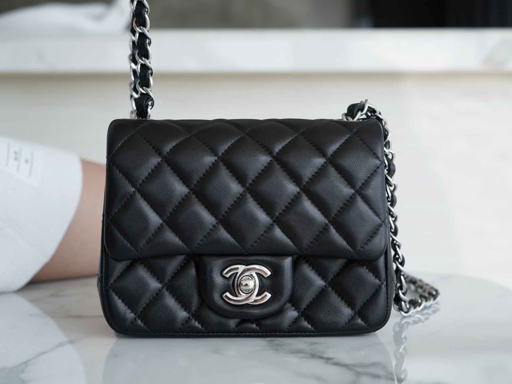 Classic Flap Bag, Black and Silver, Lambskin  