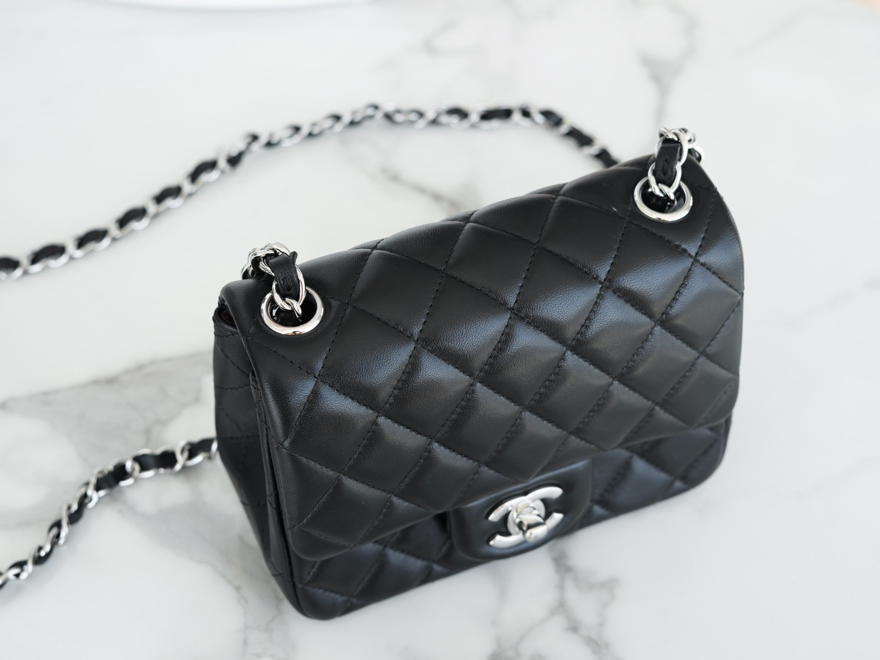 Classic Flap Bag, Black and Silver, Lambskin  