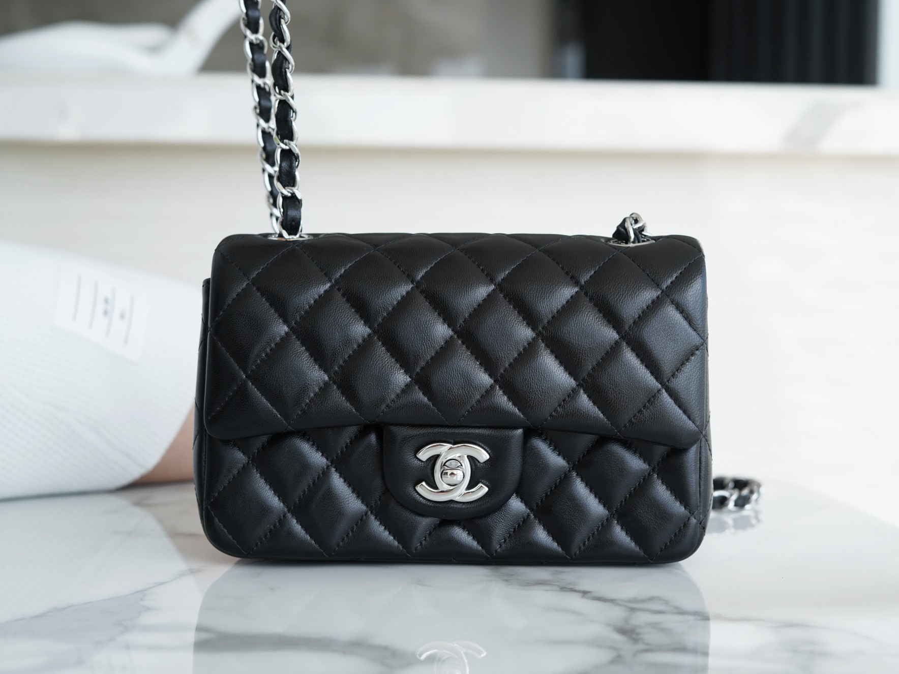 Classic Flap Bag, Black and Silver, Lambskin  