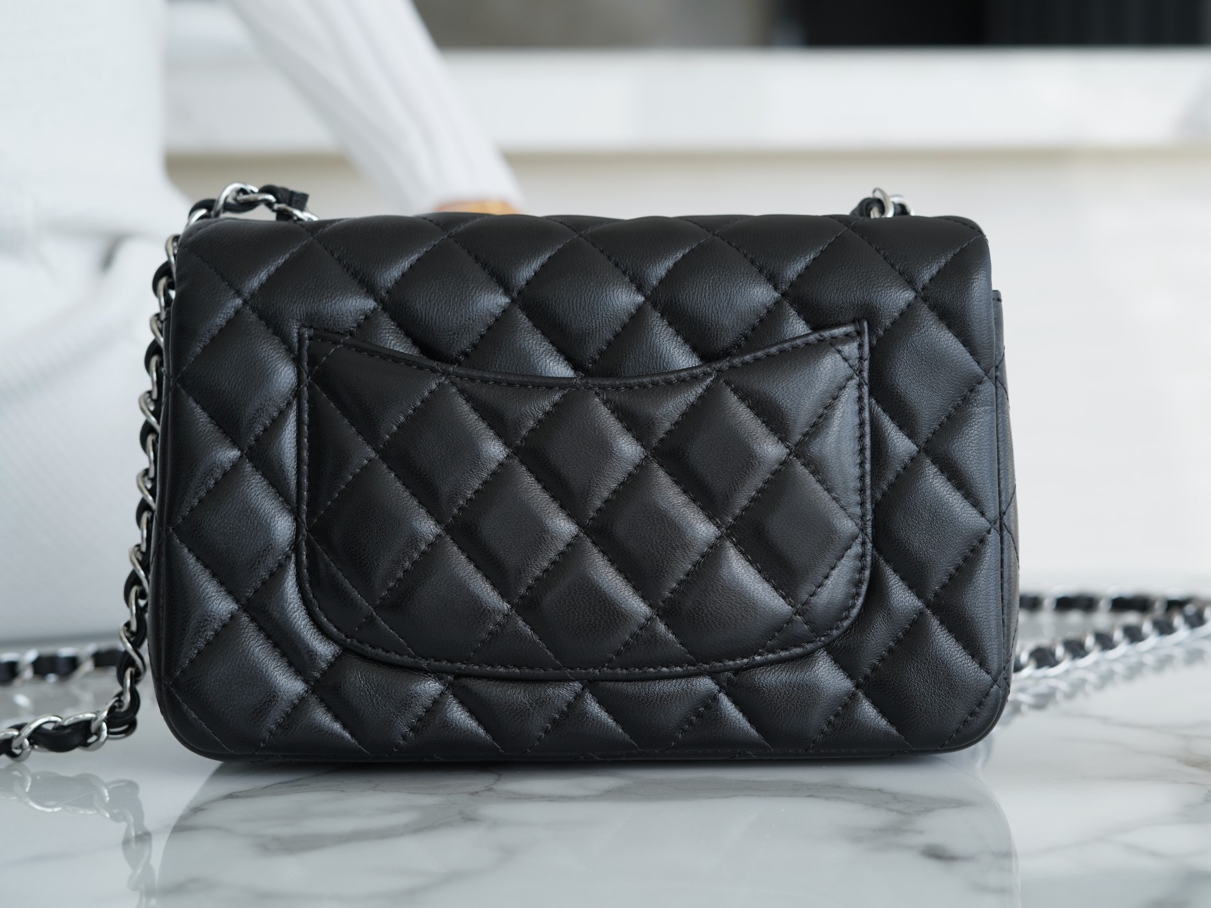 Classic Flap Bag, Black and Silver, Lambskin  