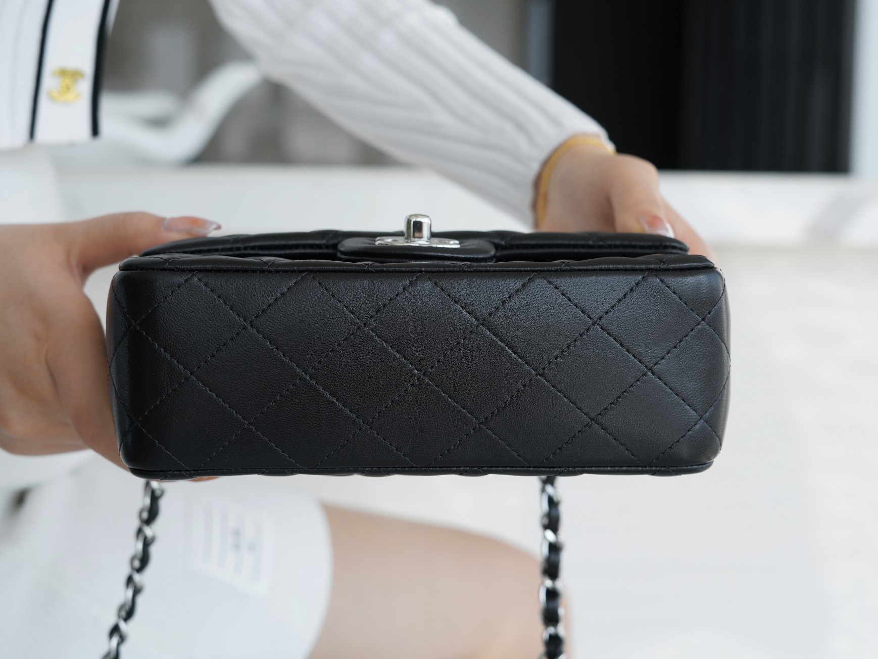 Classic Flap Bag, Black and Silver, Lambskin  