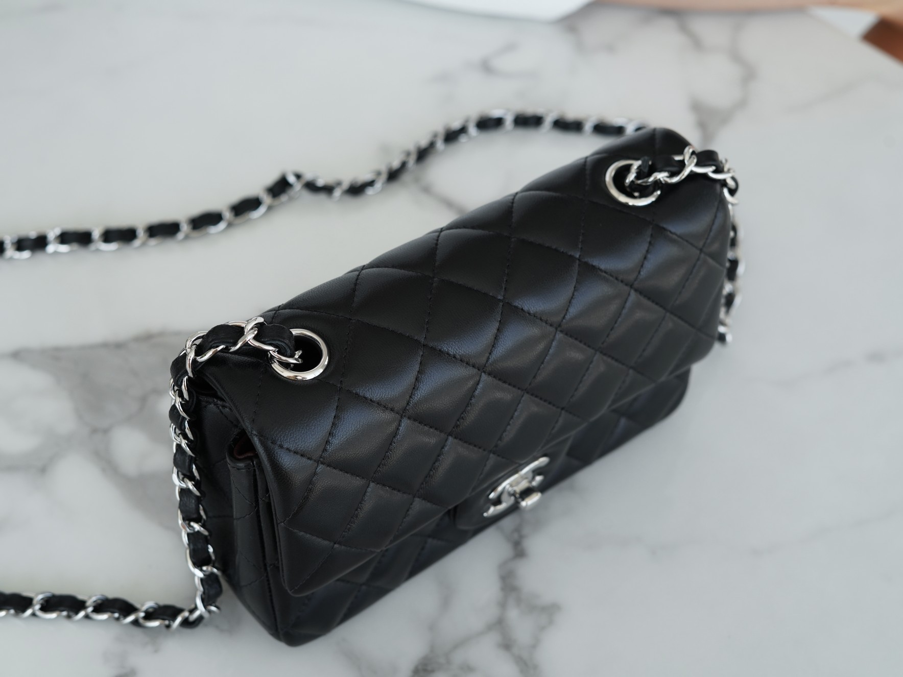 Classic Flap Bag, Black and Silver, Lambskin  