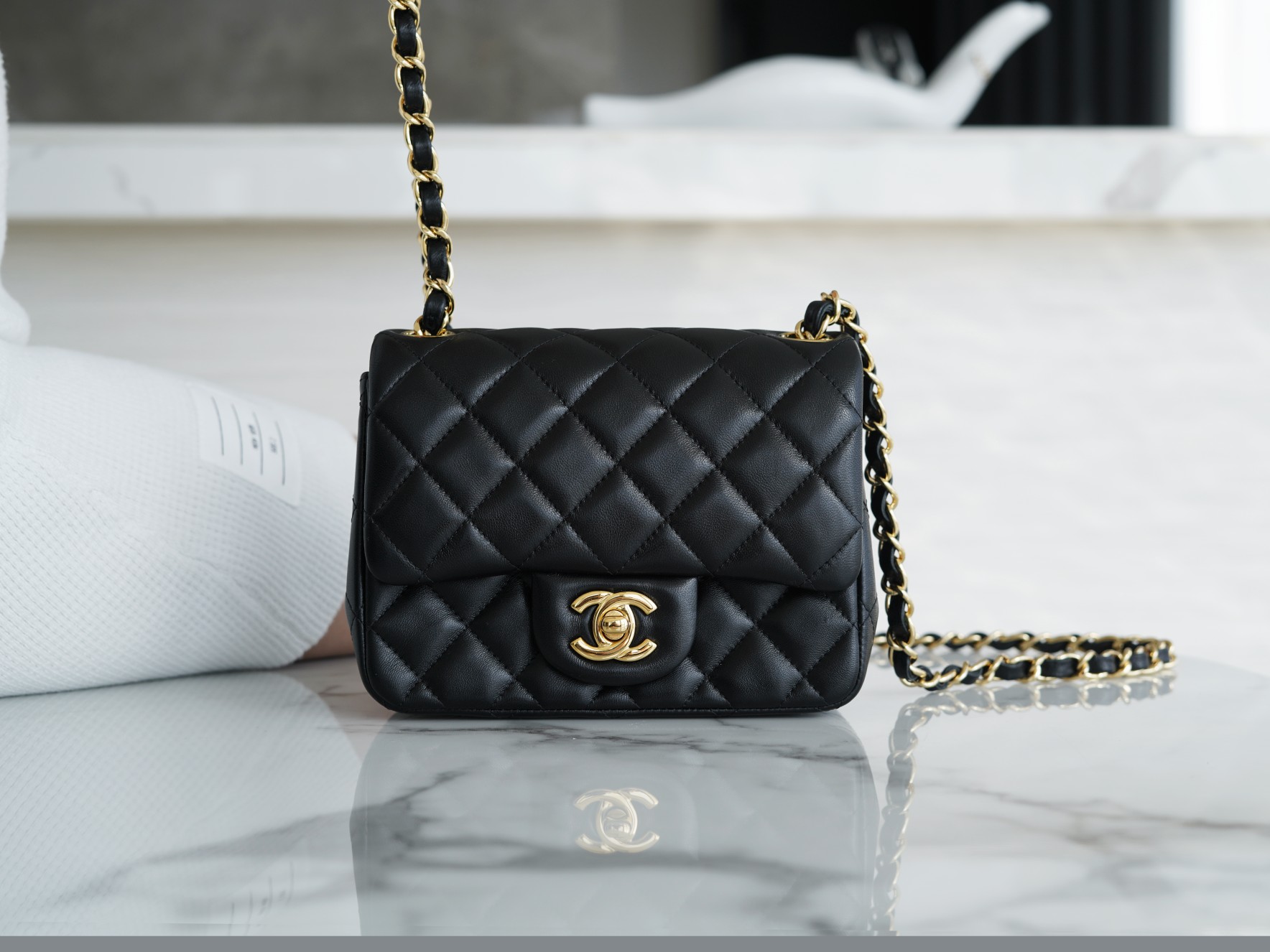 Classic Flap Bag, Black and Gold, Lambskin  