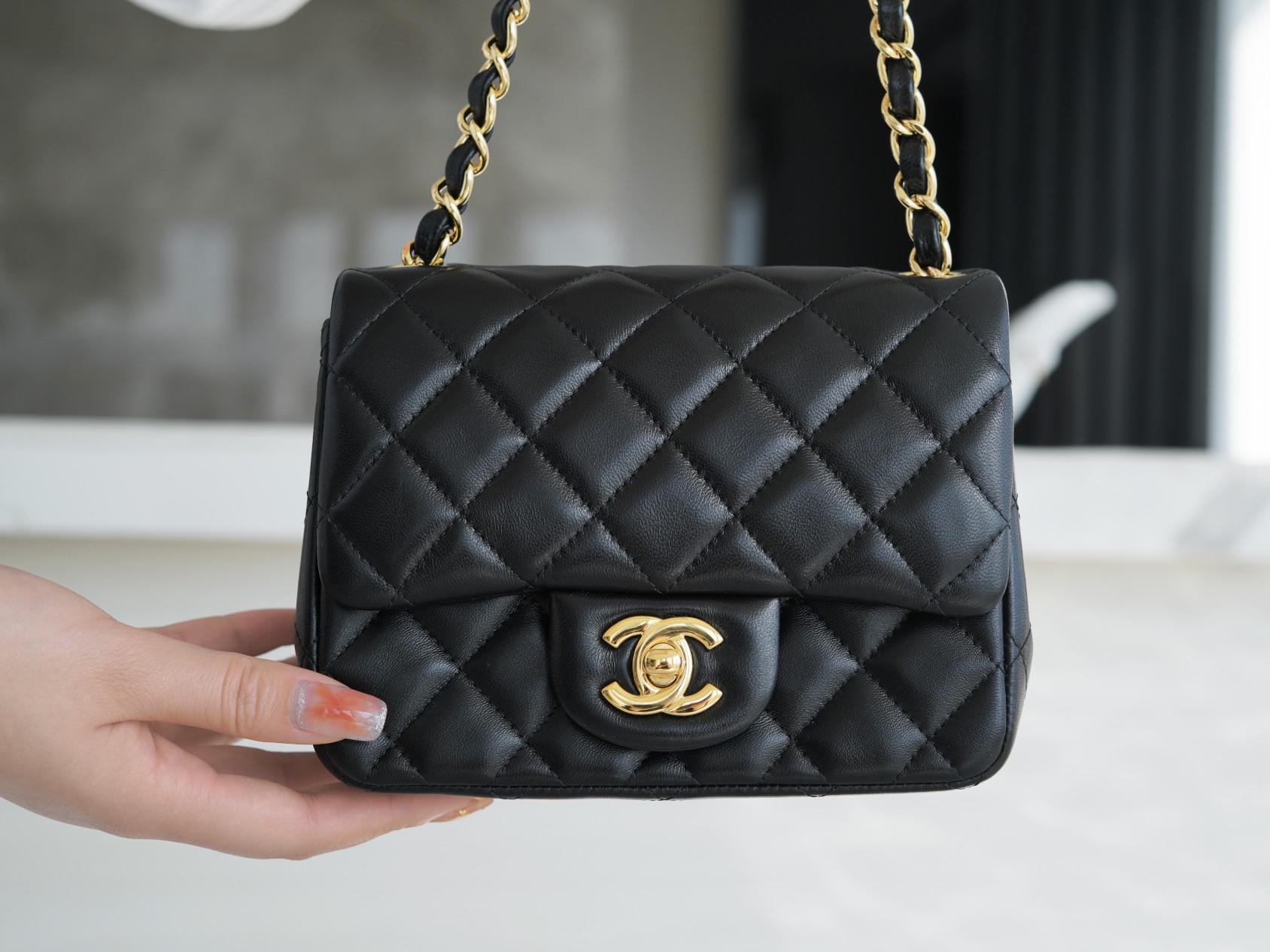 Classic Flap Bag, Black and Gold, Lambskin  