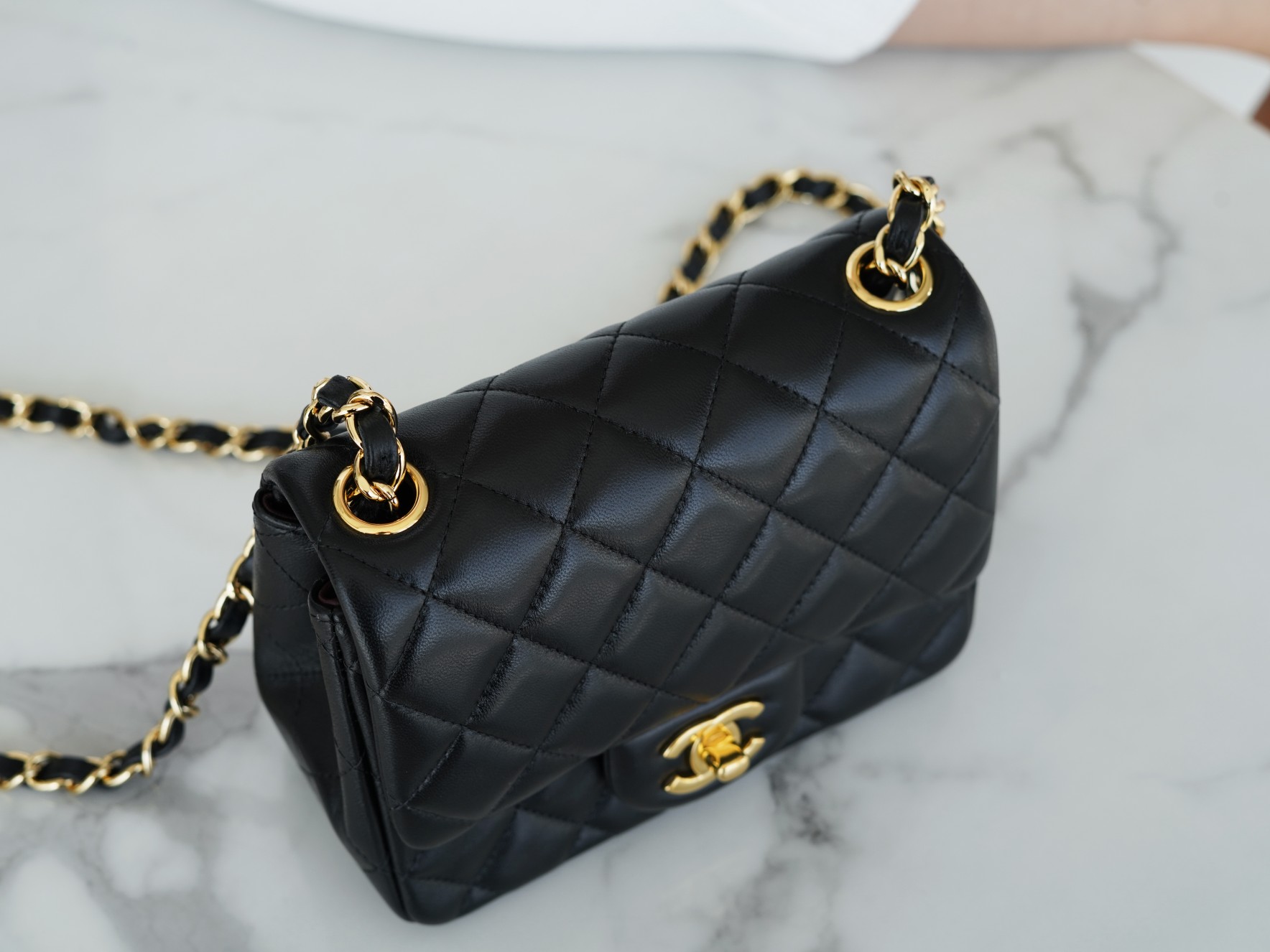 Classic Flap Bag, Black and Gold, Lambskin  