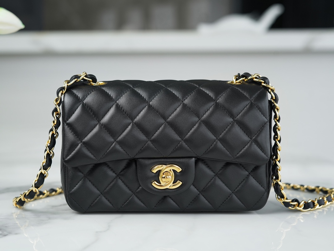 Classic Flap Bag, Black and Gold, Lambskin  