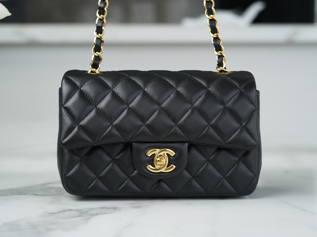 Classic Flap Bag, Black and Gold, Lambskin  