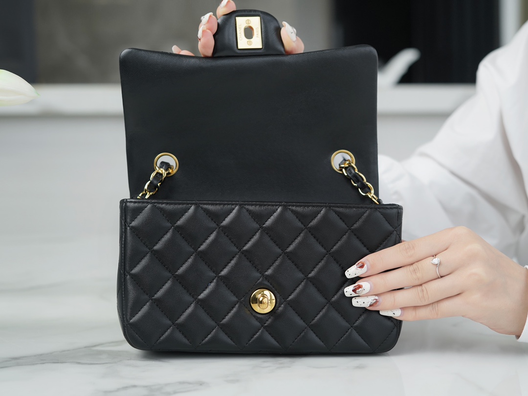 Classic Flap Bag, Black and Gold, Lambskin  