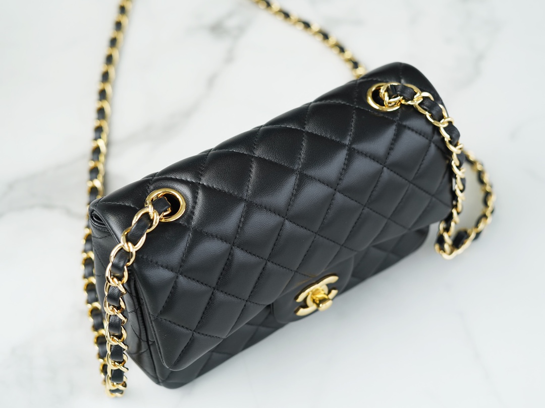 Classic Flap Bag, Black and Gold, Lambskin  