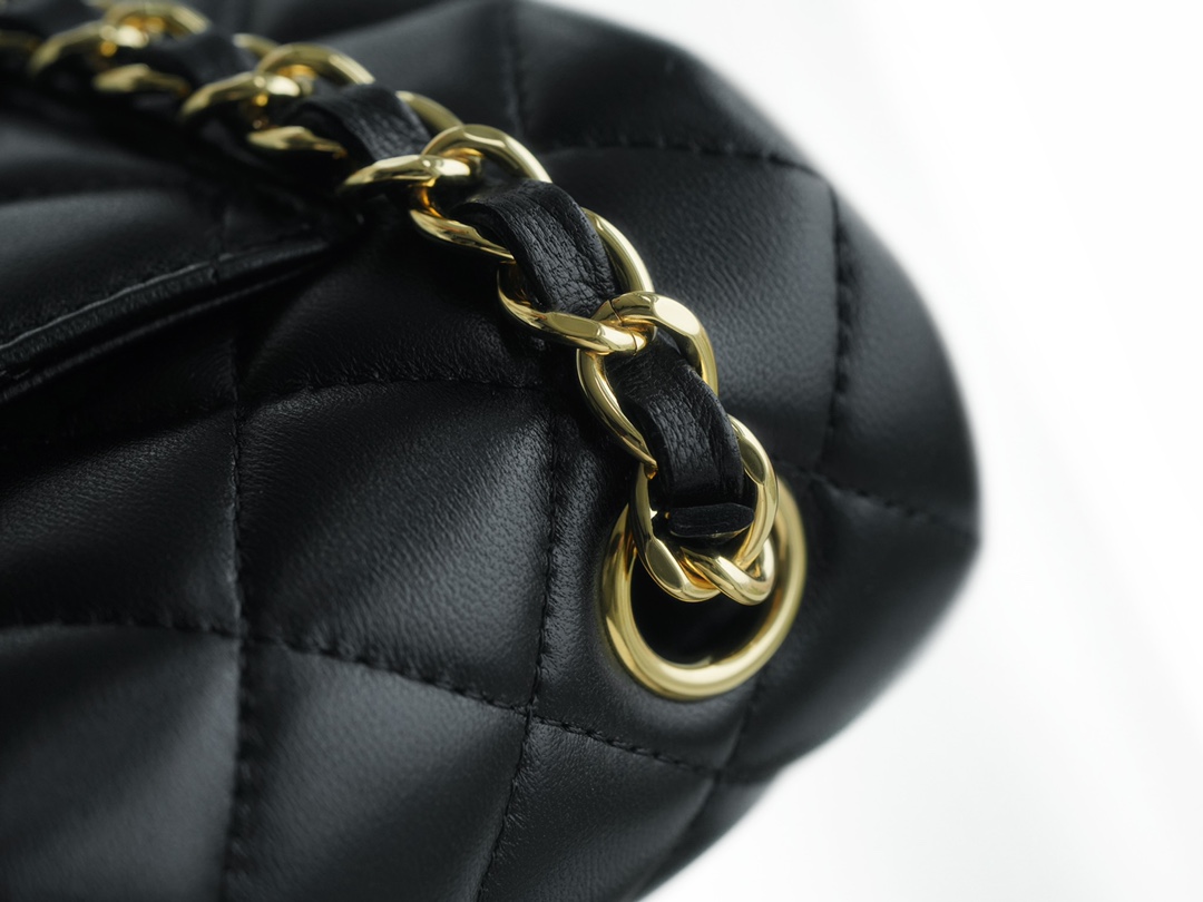 Classic Flap Bag, Black and Gold, Lambskin  