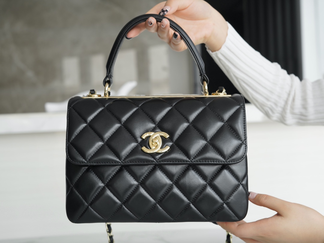 Chanel Trendy CC Flap Bag, Black and Gold, Lambskin  