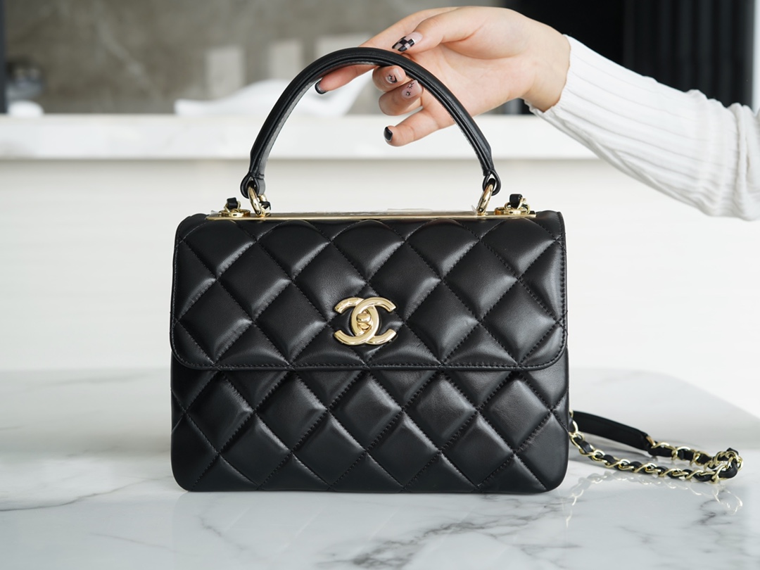 Chanel Trendy CC Flap Bag, Black and Gold, Lambskin  