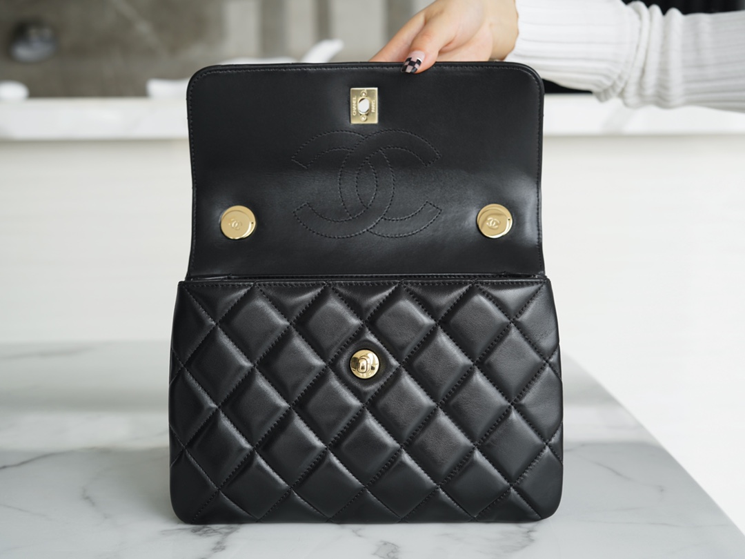 Chanel Trendy CC Flap Bag, Black and Gold, Lambskin  