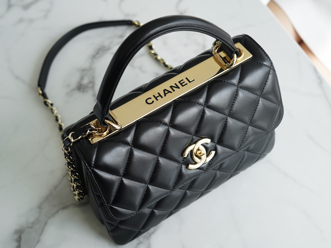 Chanel Trendy CC Flap Bag, Black and Gold, Lambskin  