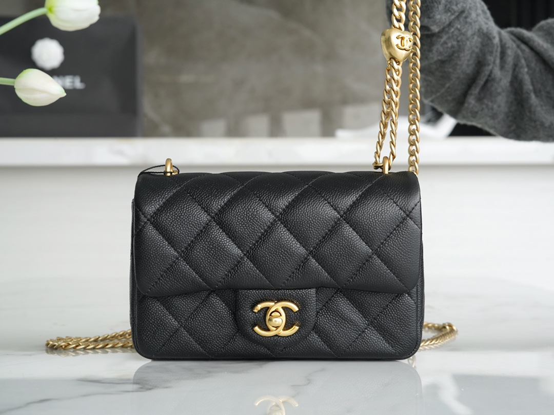 Chanel 23P Heart Adjustment Mini, Grained Calfskin  