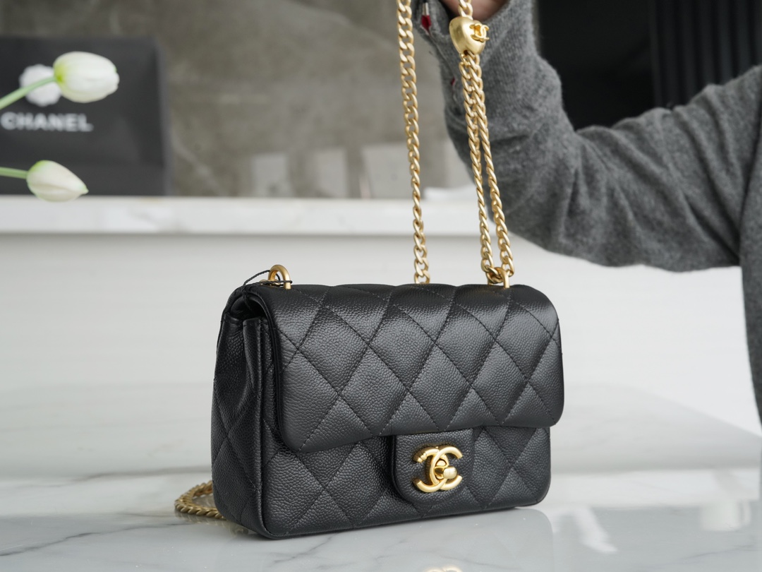 Chanel 23P Heart Adjustment Mini, Grained Calfskin  