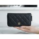 Classic Flap Zipper Long Wallet, Black and Gold, Calfskin  