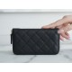 Classic Flap Zipper Long Wallet, Black and Gold, Calfskin  