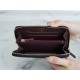 Classic Flap Zipper Long Wallet, Black and Gold, Calfskin  