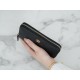 Classic Flap Zipper Long Wallet, Black and Gold, Calfskin  