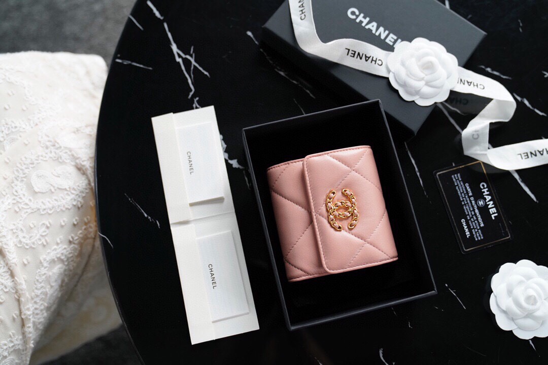 Chanel 19 Short Wallet, Blush Pink, Goat Leather