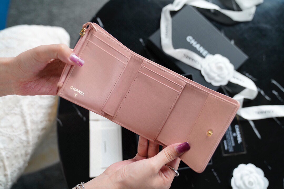 Chanel 19 Short Wallet, Blush Pink, Goat Leather