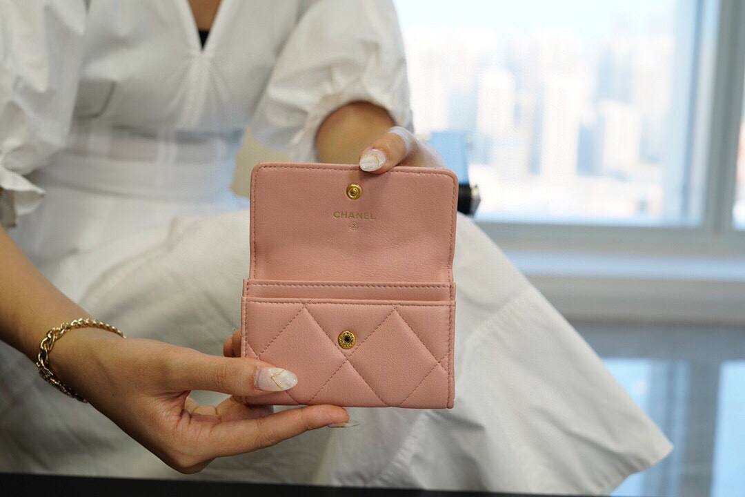 19 Series Card Holder, Pink, Goat Leather  