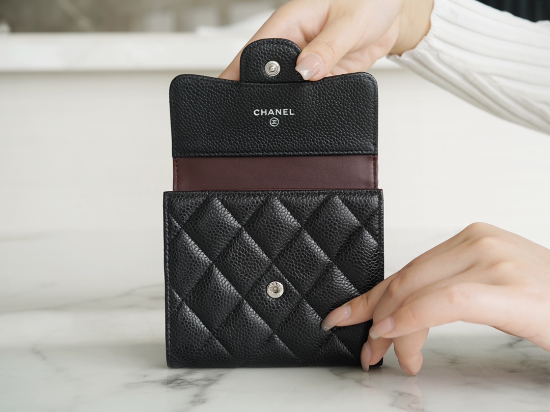 Classic Flap Classic Trifold Wallet, Black Silver, Caviar Calfskin  