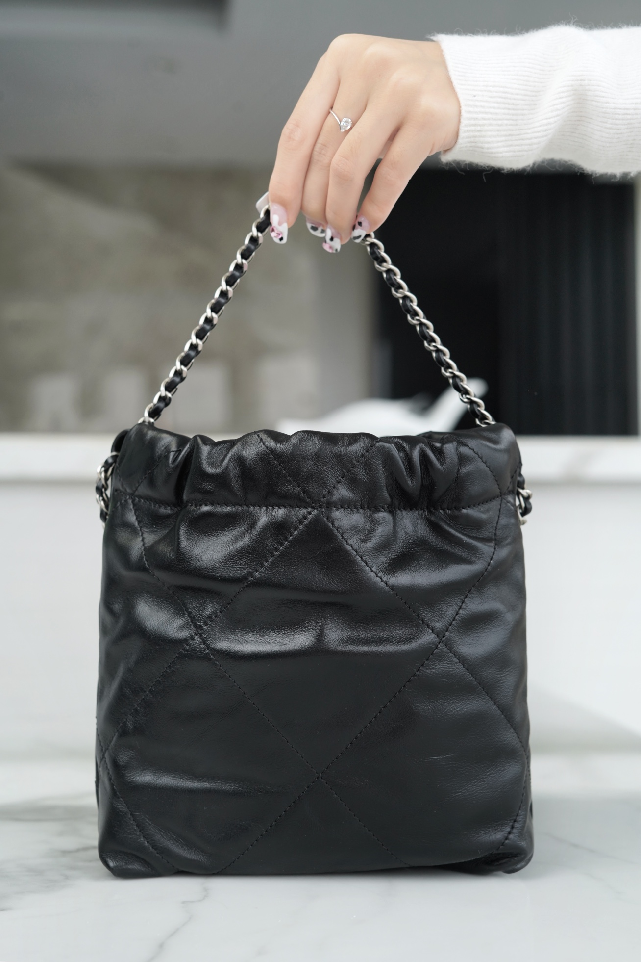 CHANEL✦ 23S Spring/Summer New 22Mini Bag, Black Silver, Calfskin  