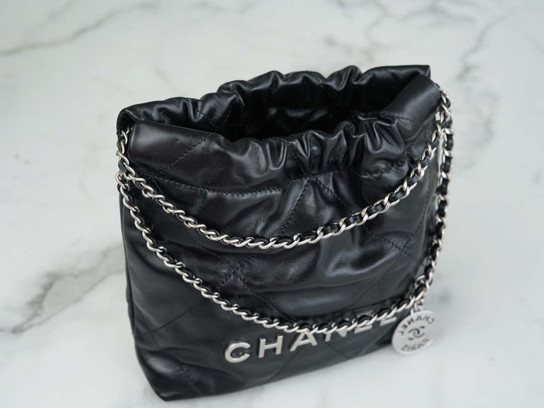 CHANEL✦ 23S Spring/Summer New 22Mini Bag, Black Silver, Calfskin  