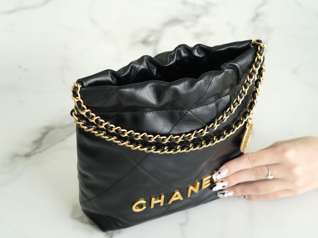 CHANEL✦ 23S Spring/Summer New 22Mini Bag, Black Gold, Calfskin  